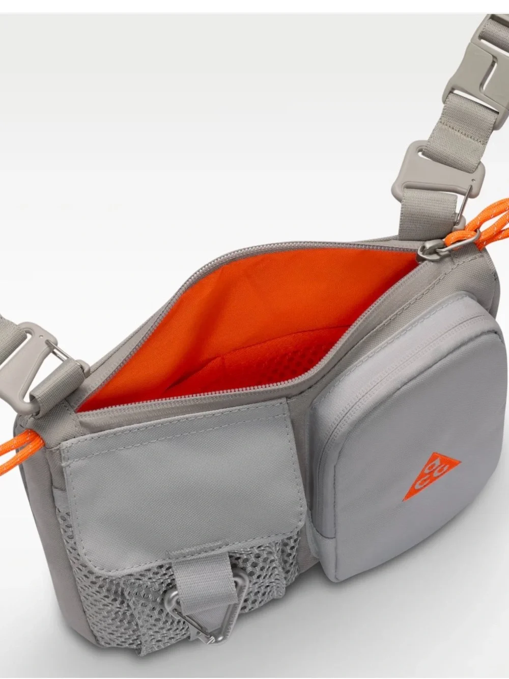 Grey Crossbody Organizer Bag with Orange Accents